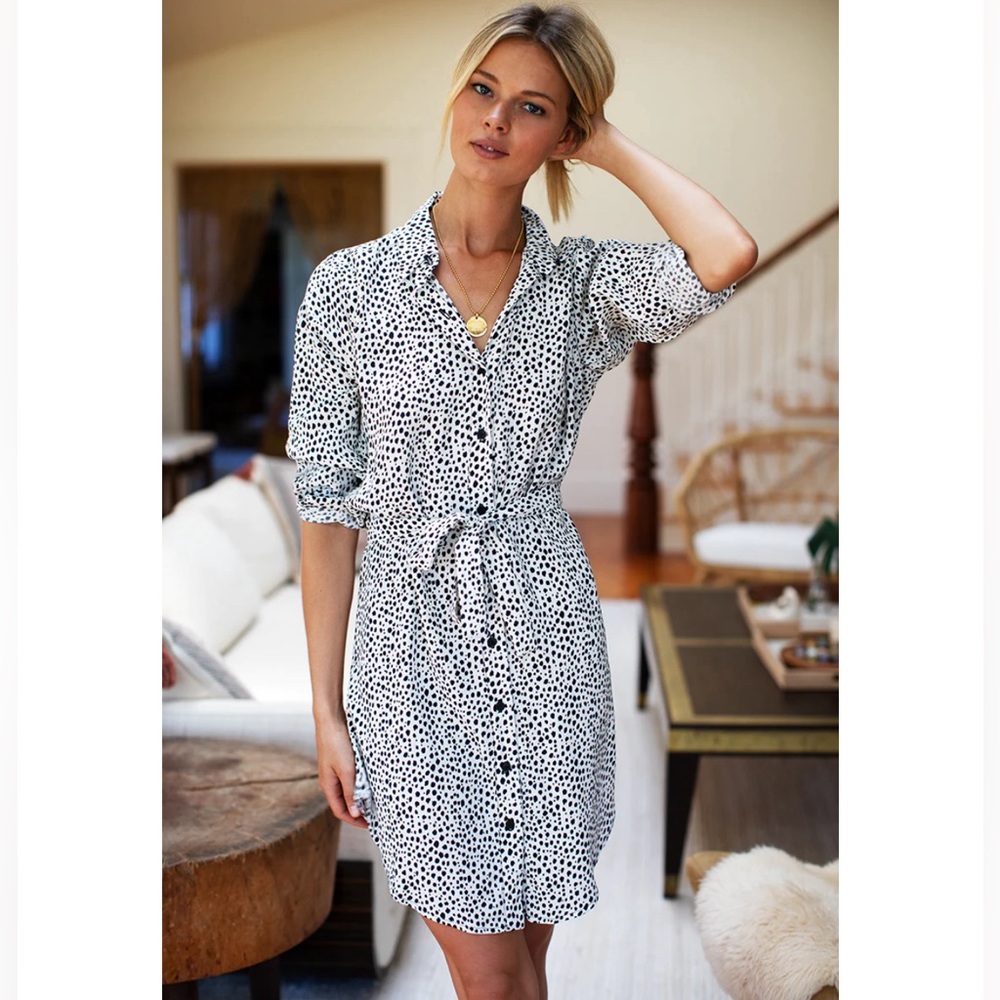 Emerson Fry SHIRTDRESS BLACK WHITE CHEETAH Print Button Front Women's Large
